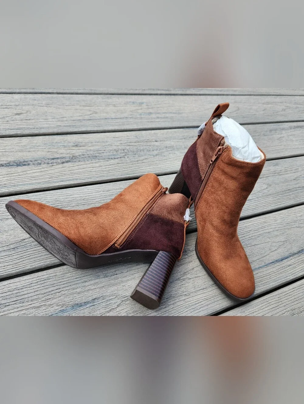 Life Stride Two-Tone Brown Suede Ankle Boots